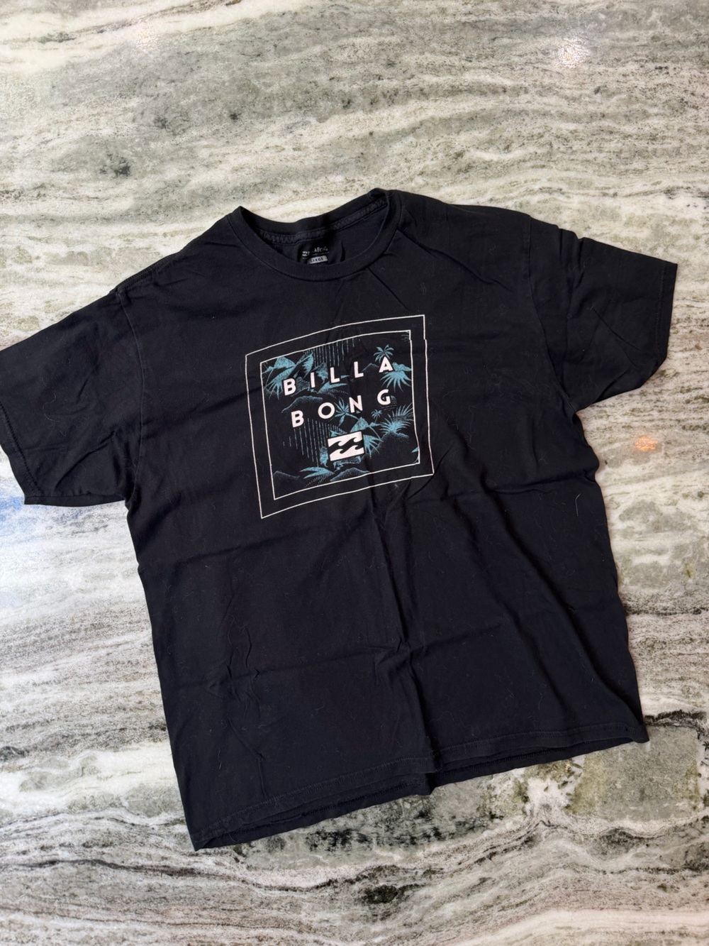 Billabong Black Short-Sleeve Logo Tee with Teal Palm Graphic